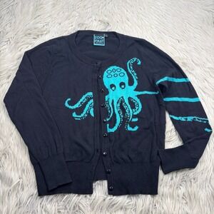 Too Fast Women's L Black Teal Octopus Novelty Cardigan Pinup Twee Retro